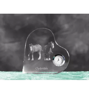 Clydesdale - crystal clock with a picture of a horse, heart-shaped shelf clock, personalized standing clock by Art-Dog brand