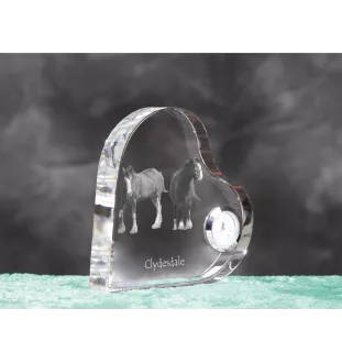 Clydesdale - crystal clock with a picture of a horse, heart-shaped shelf clock, personalized standing clock by Art-Dog brand