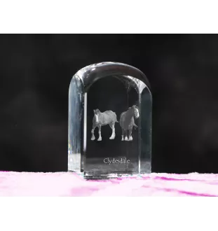 Clydesdale - un cube de cristal avec une photo, une photo de cheval dans le cristal, un presse-papiers cubique de la marque Art-Dog
