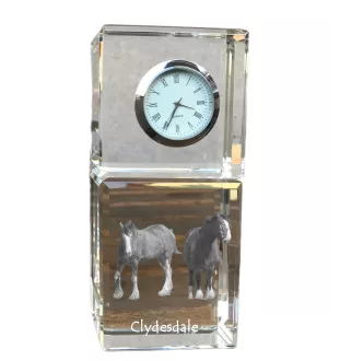 Clydesdale - montre en cristal avec photo, photo de cheval dans le cristal, horloge de bureau personnalisée de la marque Art-Dog