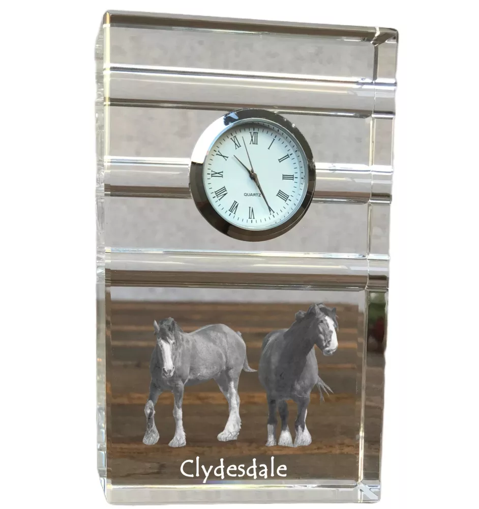 Clydesdale - horloge en verre avec photo, photo de cheval dans un cristal, horloge de bureau personnalisée de la marque Art-Dog