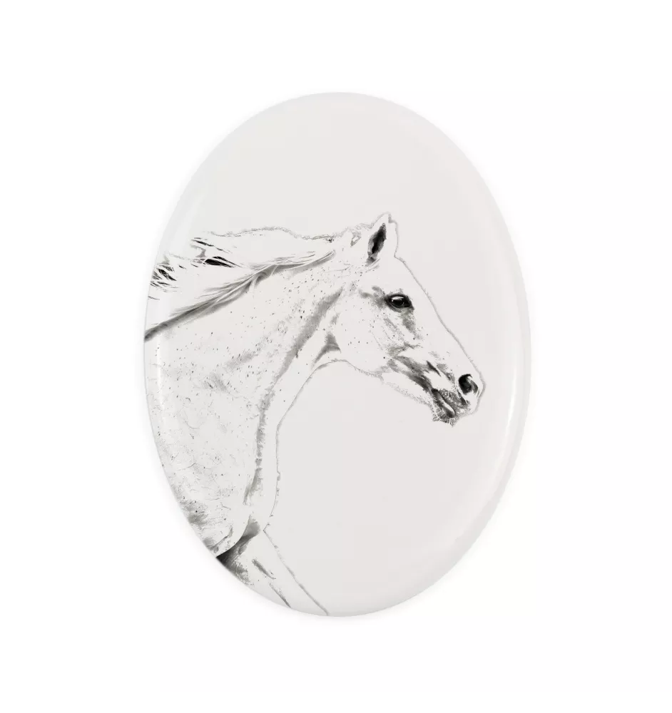 Cheval de sang tchèque - une plaque commémorative avec une photo de cheval, une plaque funéraire avec une impression, une plaque ovale personnalisée de la marque Art-Dog