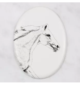Tschechisches Warmblut - Gedenktafel mit einem Pferdefoto, Grabplatte mit Druck, personalisierte ovale Platte von Art-Dog.