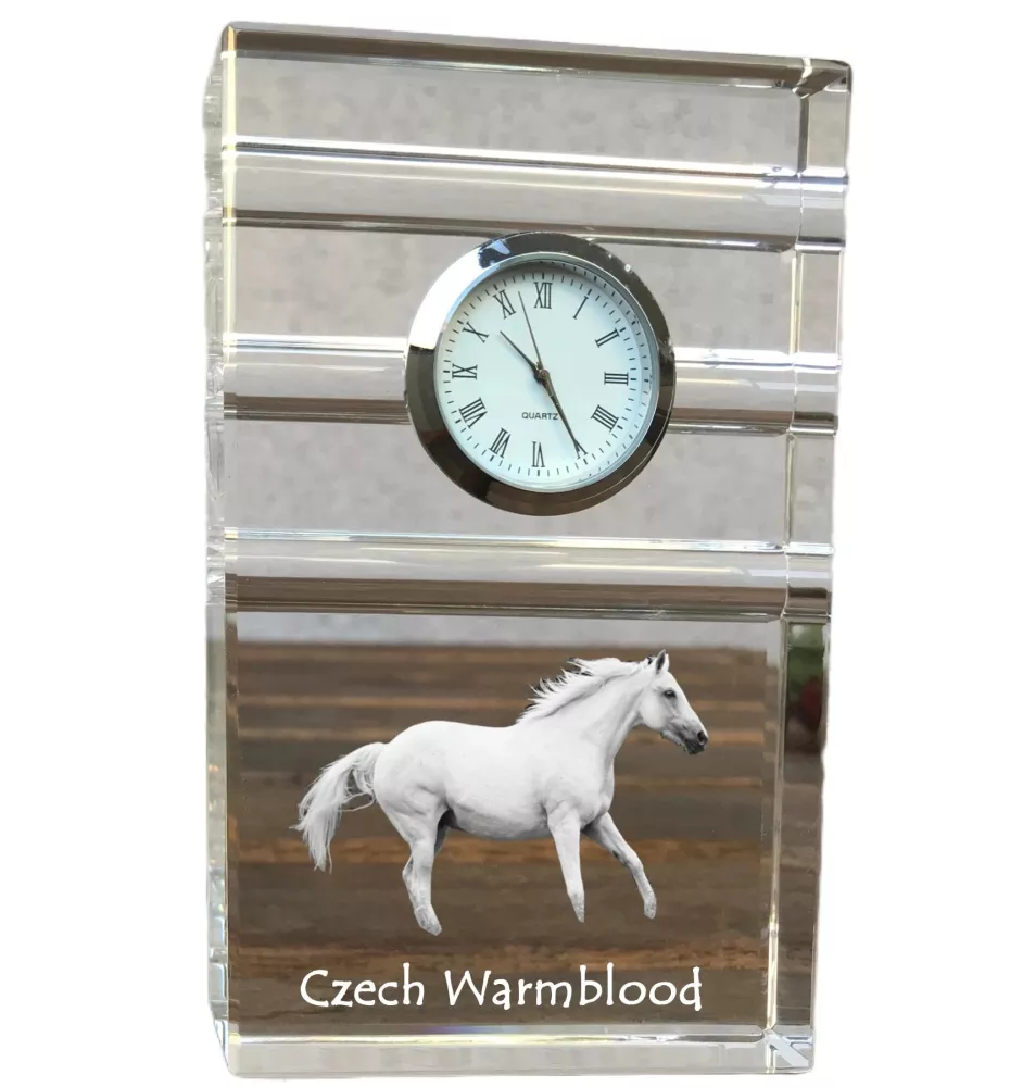 Cheval de sang tchèque - horloge en verre avec photo, photo de cheval dans un cristal, horloge de bureau personnalisée de la marque Art-Dog