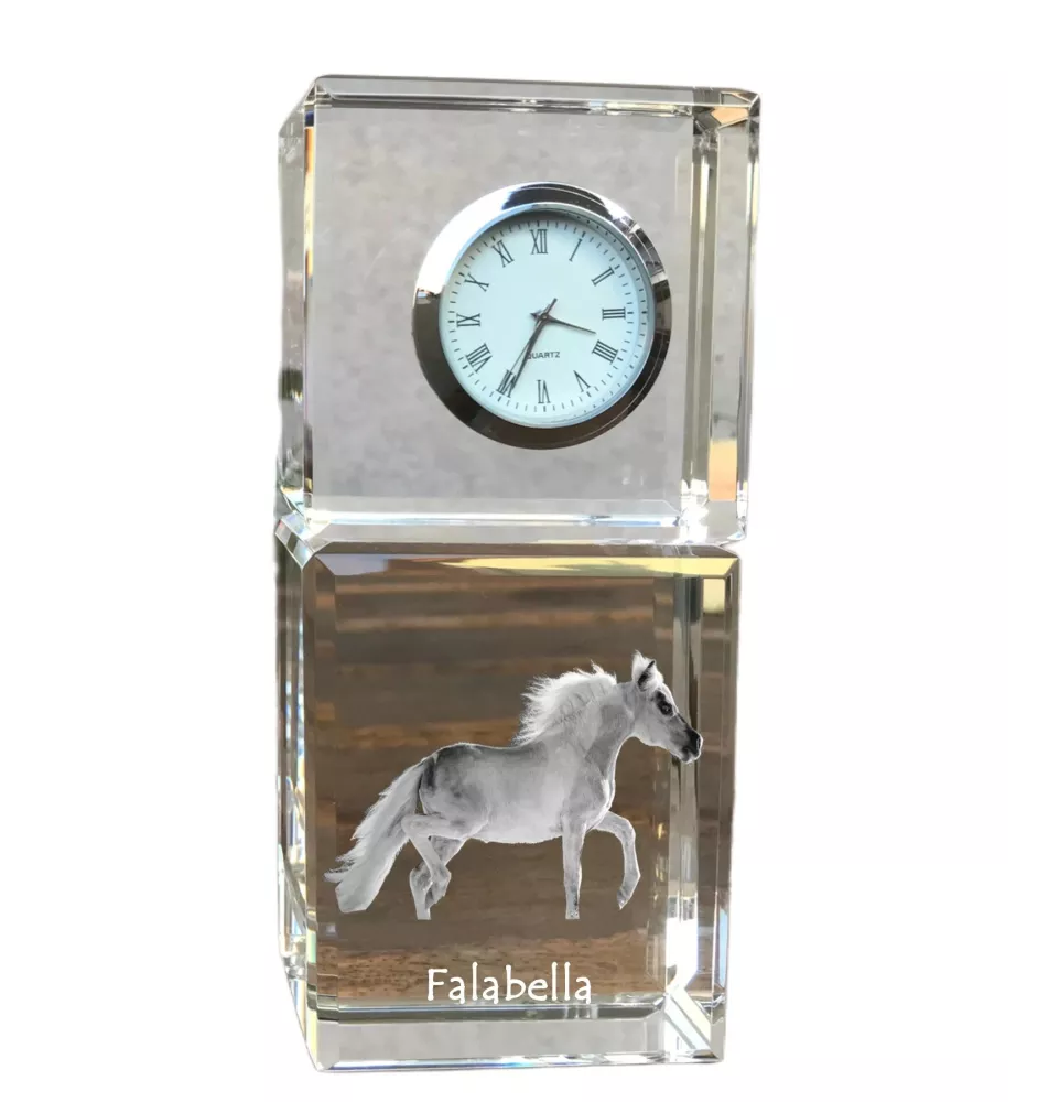 Falabella - crystal clock with a photo, photo of a horse in crystal, personalized desk clock by Art-Dog brand