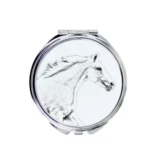 Tschechisches Warmblut - Taschenspiegel mit Pferd, personalisierter Taschenspiegel, kompakter Spiegel mit Art-Dog-Logo