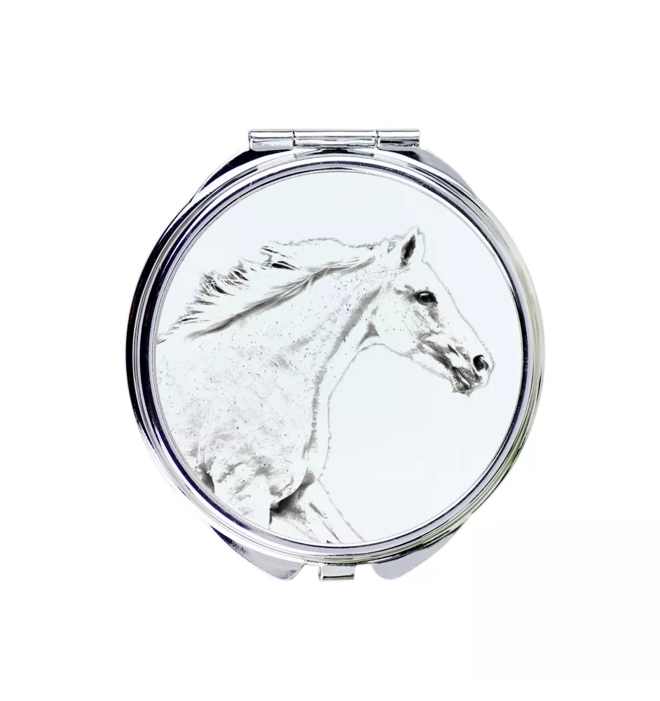 Tschechisches Warmblut - Taschenspiegel mit Pferd, personalisierter Taschenspiegel, kompakter Spiegel mit Art-Dog-Logo