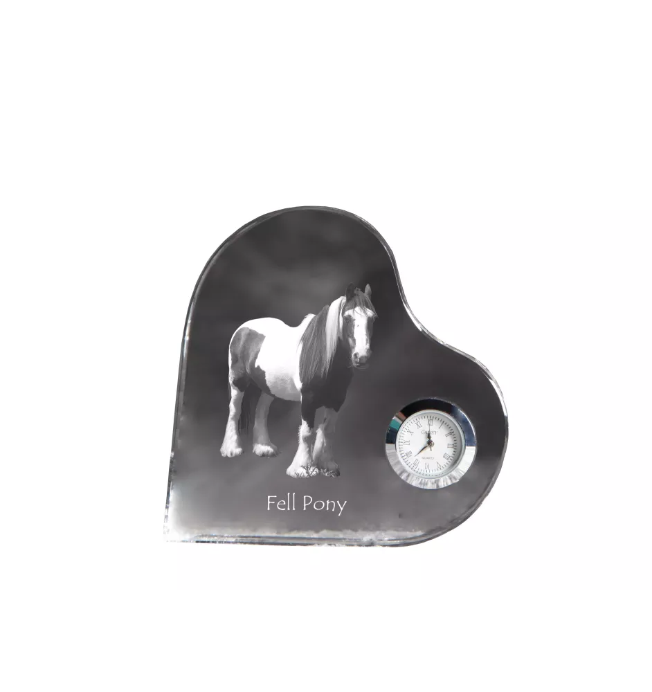 Fell Pony - crystal clock with a picture of a horse, heart-shaped shelf clock, personalized standing clock by Art-Dog brand