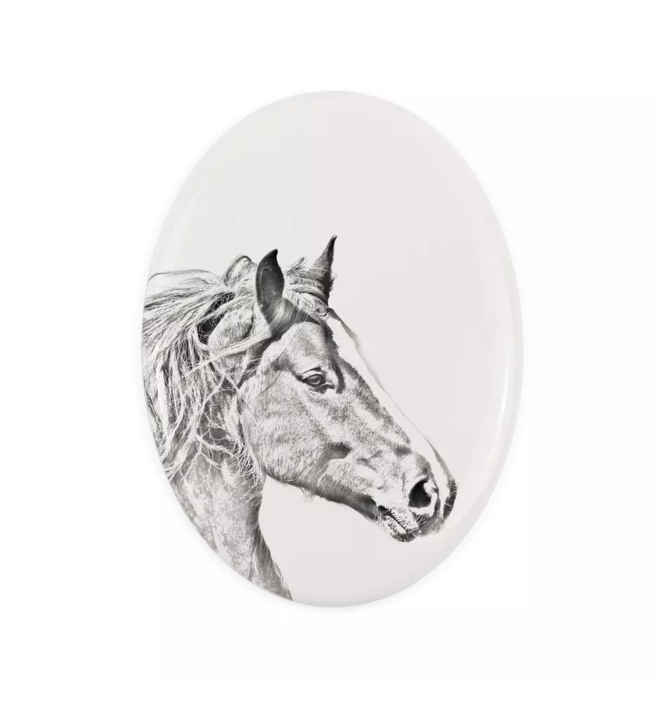 Freiberger - Gedenktafel mit einem Pferdefoto, Grabplatte mit Druck, personalisierte ovale Platte von Art-Dog.