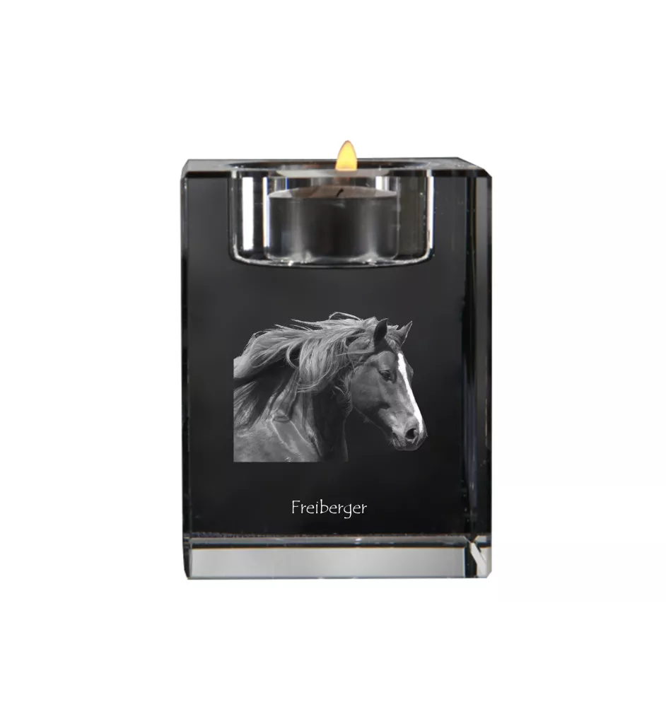 Freiberger - Bougeoir avec image d'un cheval, porte bougie en cristal, cadeau personnalisé par la marque Art-Dog