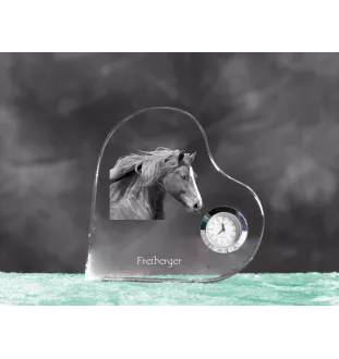 Freiberger - crystal clock with a picture of a horse, heart-shaped shelf clock, personalized standing clock by Art-Dog brand