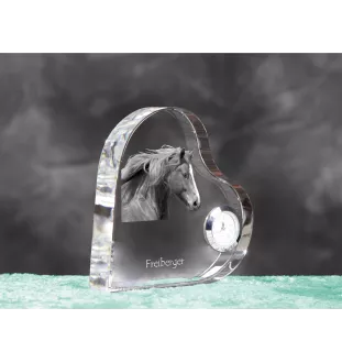 Freiberger - crystal clock with a picture of a horse, heart-shaped shelf clock, personalized standing clock by Art-Dog brand