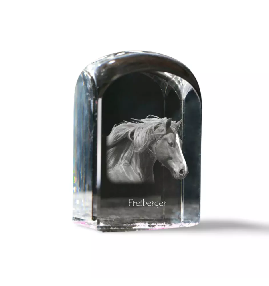 Freiberger - un cube de cristal avec une photo, une photo de cheval dans le cristal, un presse-papiers cubique de la marque Art-Dog