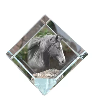 Freiberger - un cube de cristal avec une photo de cheval, une photo de cheval dans le cristal, un presse-papiers cubique de la marque Art-Dog