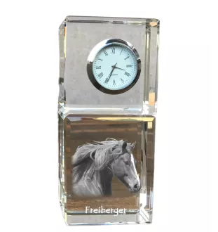 Freiberger - crystal clock with a photo, photo of a horse in crystal, personalized desk clock by Art-Dog brand
