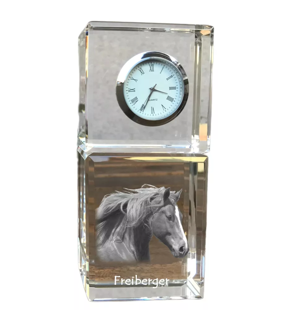 Freiberger - montre en cristal avec photo, photo de cheval dans le cristal, horloge de bureau personnalisée de la marque Art-Dog