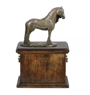 Klacz rasy fryzyjskiej urna na drewnie z statuetką konia Art-Dog