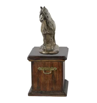 Klacz rasy fryzyjskiej urna na drewnie z statuetką konia Art-Dog