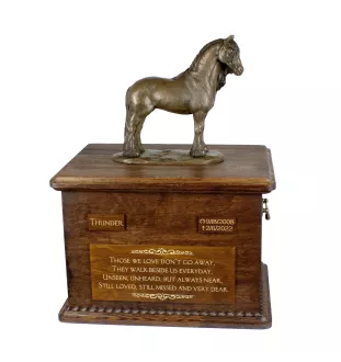 Klacz rasy fryzyjskiej drewniana urna z statuetką z brązu Art-Dog