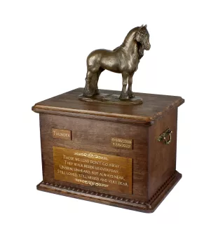 Friesian Horse Mare - urn for horse ashes with a statuette, personalized urn with engraving, large box for horse ashes from the Art-Dog brand