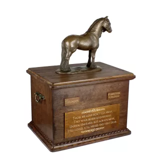 Klacz rasy fryzyjskiej drewniana urna z statuetką z brązu Art-Dog