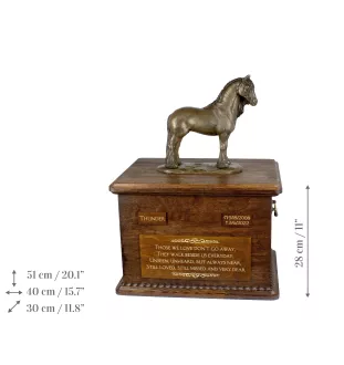 Jument de race Frisonne - urne pour cendres de cheval avec statuette, urne personnalisée avec gravure, grande boîte pour cendres de cheval de la marque Art-Dog