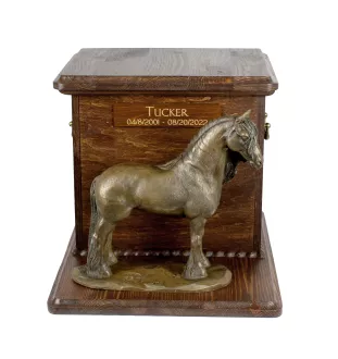 Friesian Horse Mare - urn for horse ashes with a statuette, personalized urn with engraving, large box for horse ashes from the Art-Dog brand