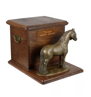 Jument de race Frisonne - urne pour cendres de cheval avec statuette, urne personnalisée avec gravure, grande boîte pour cendres de cheval de la marque Art-Dog