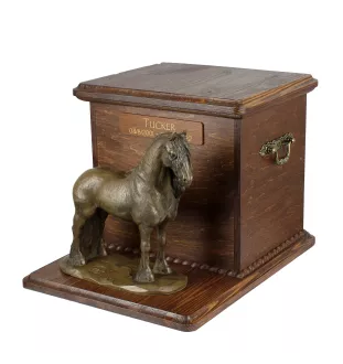 Friesian Horse Mare - urn for horse ashes with a statuette, personalized urn with engraving, large box for horse ashes from the Art-Dog brand