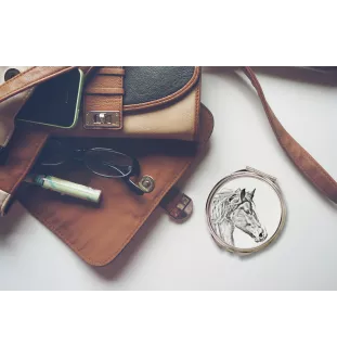 Freiberger - pocket mirror with a horse, personalized mirror for a purse, compact mirror with Art-Dog brand print