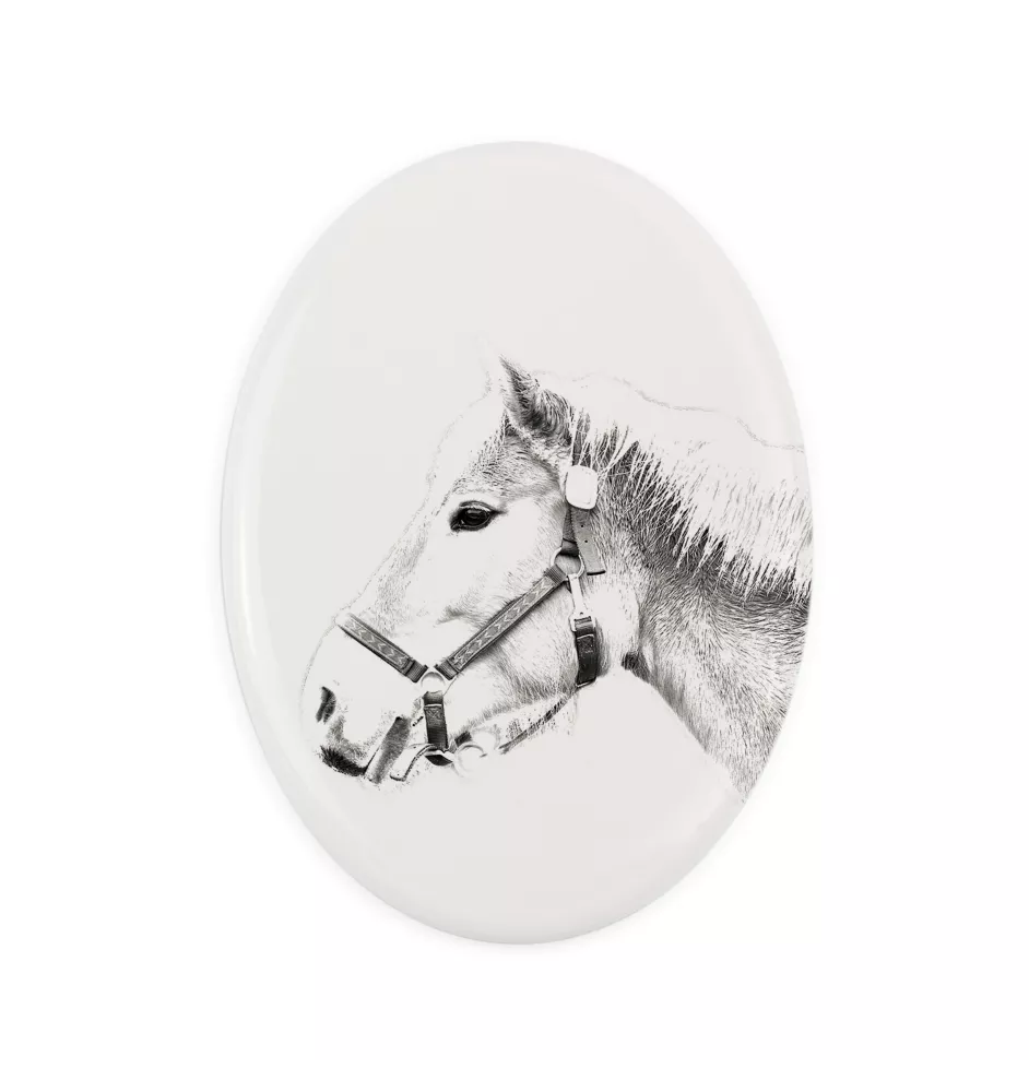 Haflinger - Gedenktafel mit einem Pferdefoto, Grabplatte mit Druck, personalisierte ovale Platte von Art-Dog.