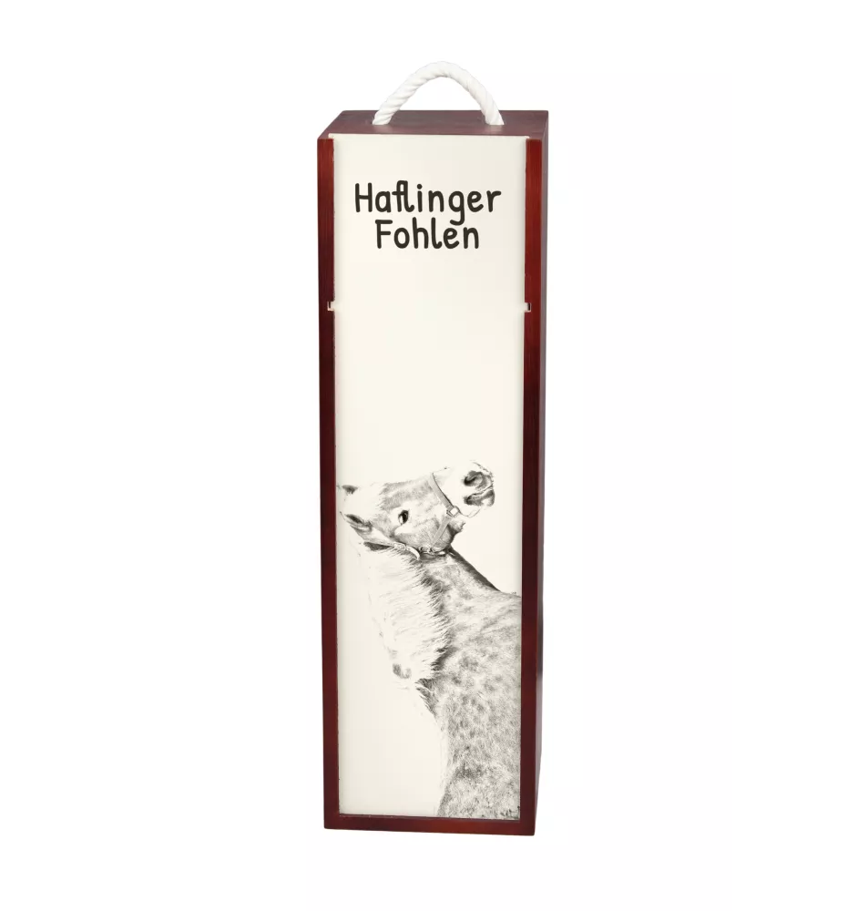 Haflinger Fohlen - boîte à vin avec un cheval, boîte à alcool avec une illustration, boîte cadeau personnalisée de la marque Art-Dog