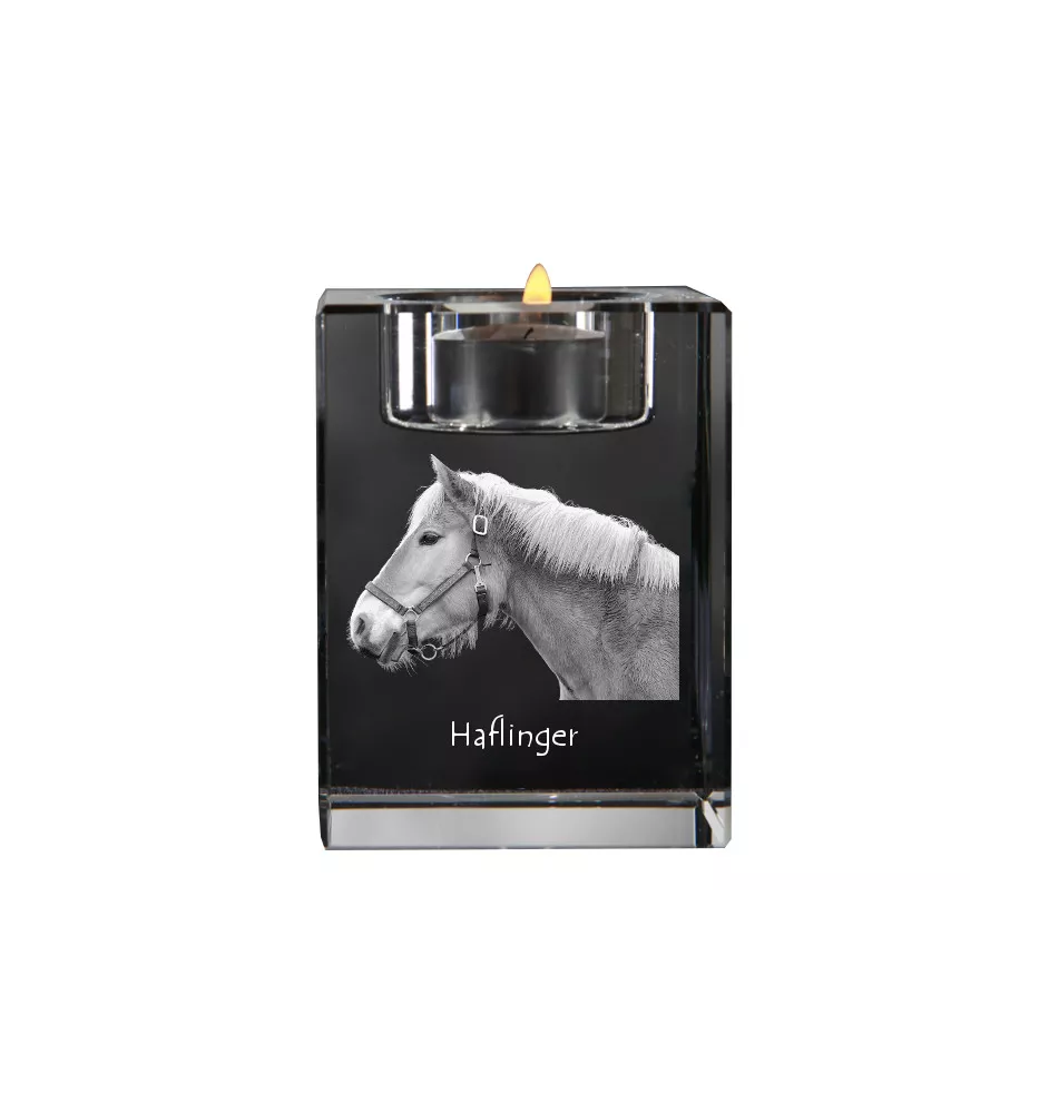 Haflinger - Candle holder with picture of a horse, crystal tealight holder, personalised gift by Art-Dog brand