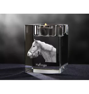 Haflinger - Bougeoir avec image d'un cheval, porte bougie en cristal, cadeau personnalisé par la marque Art-Dog
