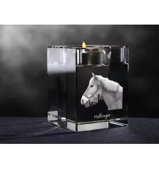 Haflinger - Candle holder with picture of a horse, crystal tealight holder, personalised gift by Art-Dog brand
