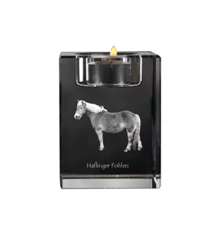 Haflinger Fohlen - Bougeoir avec image d'un cheval, porte bougie en cristal, cadeau personnalisé par la marque Art-Dog