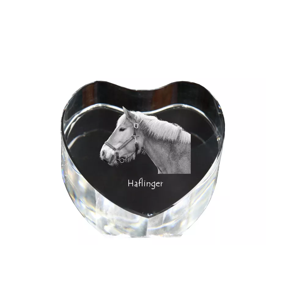Haflinger - Pferdefoto im Kristall, Kristallherz, einzigartiger Bilderrahmen der Marke Art-Dog