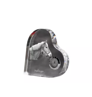 Haflinger - crystal clock with a picture of a horse, heart-shaped shelf clock, personalized standing clock by Art-Dog brand