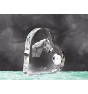 Haflinger - crystal clock with a picture of a horse, heart-shaped shelf clock, personalized standing clock by Art-Dog brand