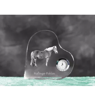 Haflinger Fohlen - Kristalluhr mit einem Pferdebild, Herzregal-Uhr, personalisierte Standuhr der Marke Art-Dog