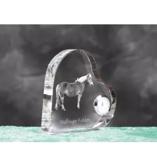 Haflinger Fohlen - Kristalluhr mit einem Pferdebild, Herzregal-Uhr, personalisierte Standuhr der Marke Art-Dog