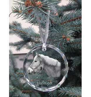 Haflinger - Kristallkugel mit einem Foto, Pferdefoto im Kristall, personalisierter Weihnachtsbaumanhänger von der Marke Art-Dog