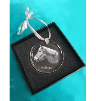 Haflinger - boule de Noël en cristal avec une photo, photo de cheval dans le cristal, décoration personnalisée pour sapin de Noël de la marque Art-Dog