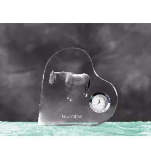 Hanovrien - horloge en cristal avec une photo de cheval, horloge de table en forme de cœur, horloge debout personnalisée de la marque Art-Dog