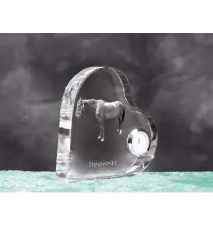 Hanovrien - horloge en cristal avec une photo de cheval, horloge de table en forme de cœur, horloge debout personnalisée de la marque Art-Dog