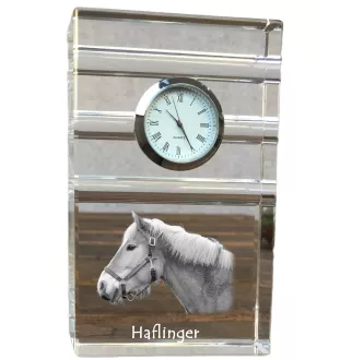 Haflinger - horloge en verre avec photo, photo de cheval dans un cristal, horloge de bureau personnalisée de la marque Art-Dog