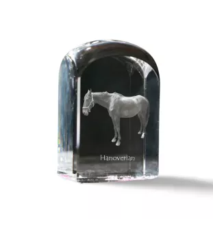 Hanoverian - crystal cube with a photo, photo of a horse in crystal, cubic paperweight from Art-Dog brand