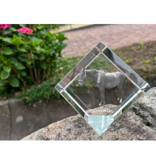 Hanoverian - crystal cube with a horse picture, horse picture in crystal, cubic paperweight from Art-Dog brand