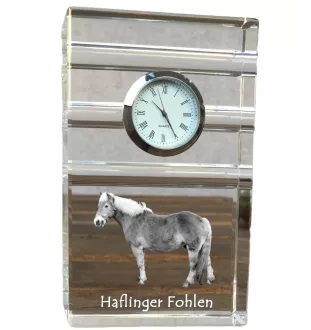 Haflinger Fohlen - horloge en verre avec photo, photo de cheval dans un cristal, horloge de bureau personnalisée de la marque Art-Dog