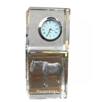 Hanoverian - crystal clock with a photo, photo of a horse in crystal, personalized desk clock by Art-Dog brand
